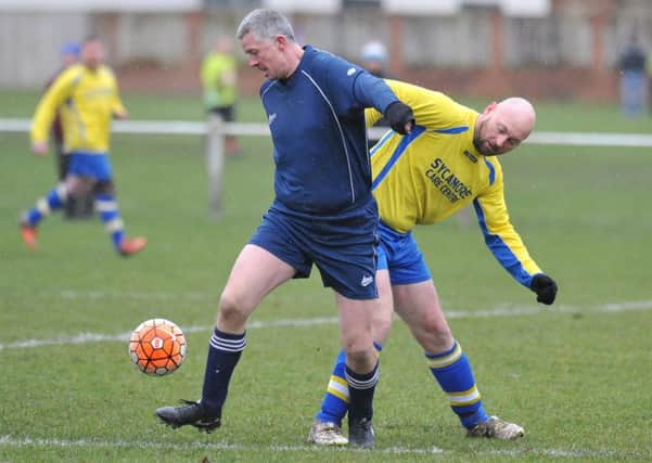 Easington CIU (blue) take on Grindon Broadway in the Over-40s League last week. Picture by Tim Richardson