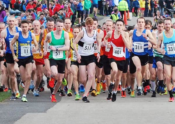 The start of the seniors men's race in the Royal Signals Road Relay. Pictures by Hudson Stoker