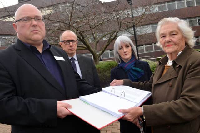 Domestic violence petition hand over to Sunderland City Council.
From left Health Housing and Adult Services Coun Graeme Miller, Housing Support and Community Living Alan Caddick,  WWIN director Clare Phillipson and WWIN chair Doris Maddison