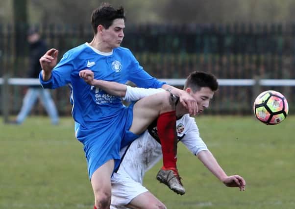 Hall Farm (blue) take on Coxhoe Athletic earlier this season. Picture by Tom Banks