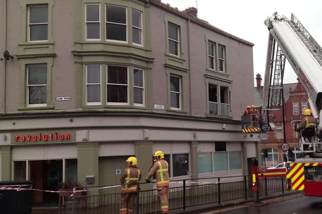 Firefighters cordoned off an area of Low Row in Sunderland  after a building suffered structural damage during Storm Doris.