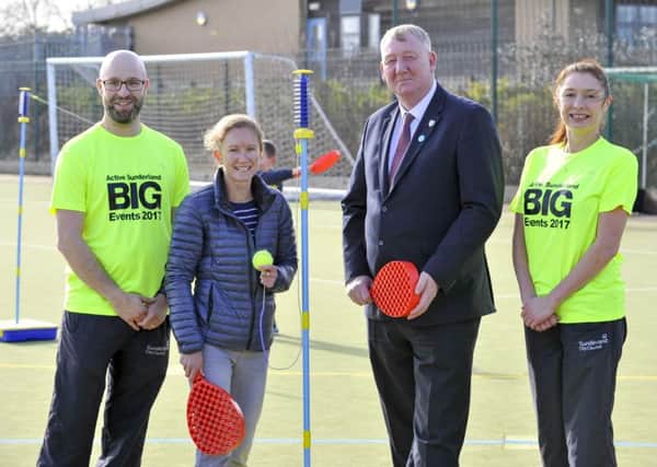 The launch of the Sunderland City Council Big Events with Coun John Kelly, runner Aly Dixon and Active Sunderland Development Officers Andrea Baldwin and David Purvis.