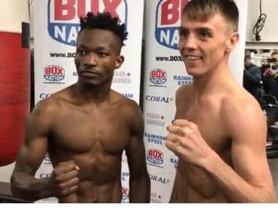 Thomas Essomba and challenger Jay Harris. PIcture: FrankWarren.TV