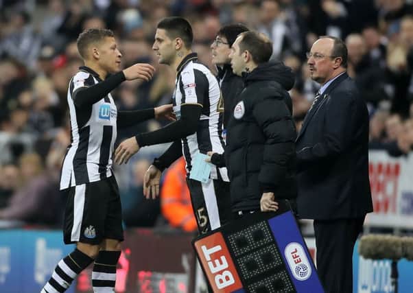 Newcastle United's Aleksandar Mitrovic replaces the injured Dwight Gayle.