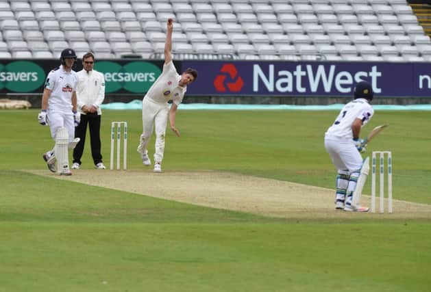 Durhams Paul Coughlin in action against Hampshire at The Emirates.