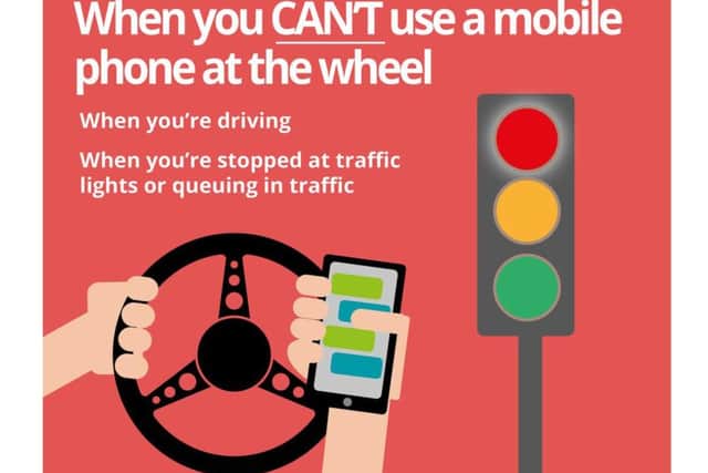 When you can not  use a mobile phone while driving. Image: National Accident Helpline.
