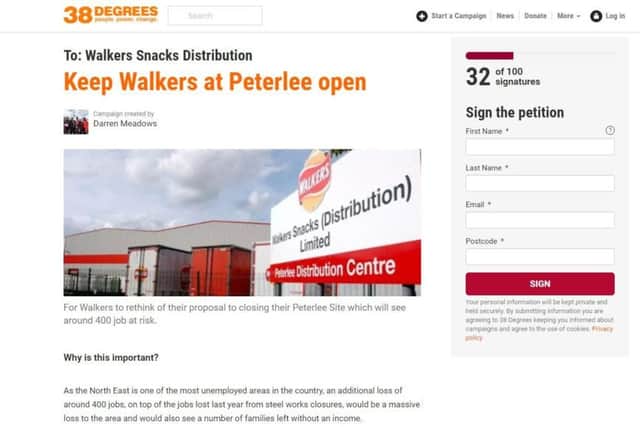 A petition has been launched calling on Walkers to keep its Peterlee crisp factory open.