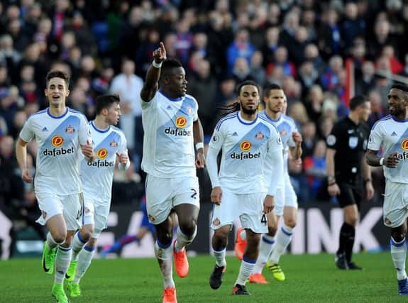 Lamine Kone points the way to safety after opening the scoring away at Crystal Palace last month, a game that Sunderland blew away their opponents in the first half.