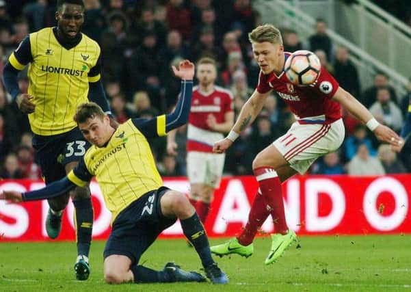 Boro winger Viktor Fischer threatens Oxford United in last month's FA Cup fifth round tie. Picture by Tom Collins.