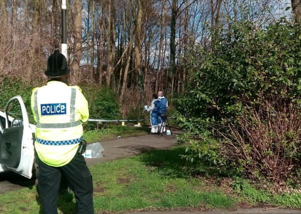 Forensics officers from Northumbria Police seal off land near the A195 in Washington.