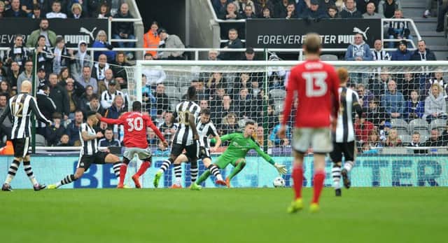 Ryan Sessegnon puts Fulham 2-0 up at Newcastle. Picture by Frank Reid