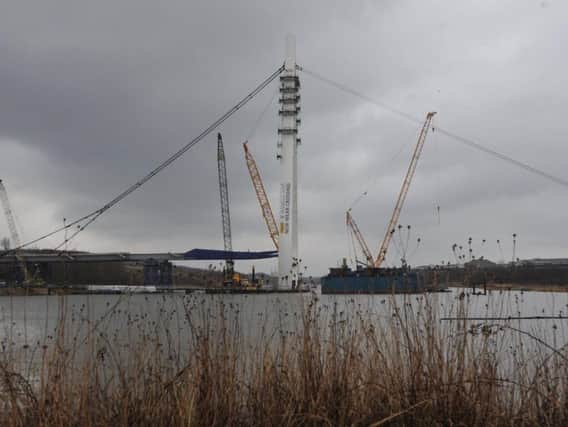 A shot taken as the pylon of the New Wear Crossing was moved into place.