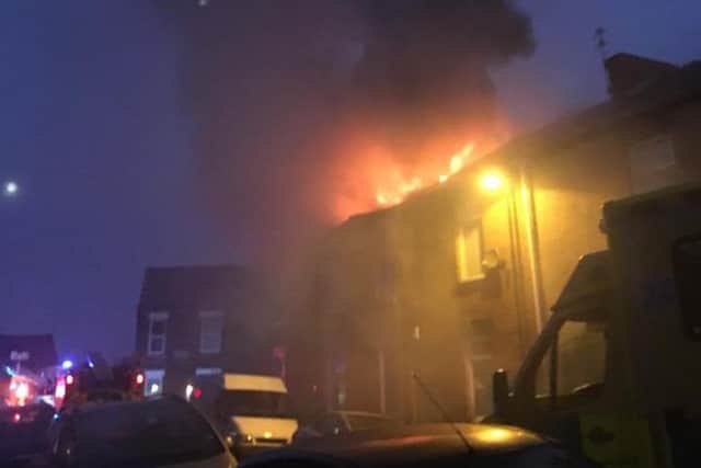 Flames shoot from the roof of the house in Horatio Street, Roker, this morning. Pic: Leon Callander.