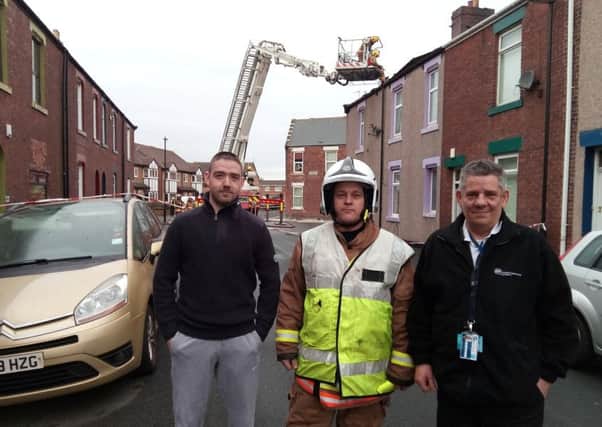 Chris Ward, Watch Manager Jez Hilton and Alfie Romero at the scene of the fire in Roker.