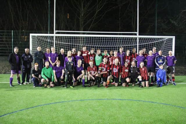 Some of the players from the exhibition match, including Professor Stuart Corbridge, Vice-Chancellor of Durham University, back row, sixth from left; and Kevin Ball, back row, second from right. Pic by Jamie Owens.