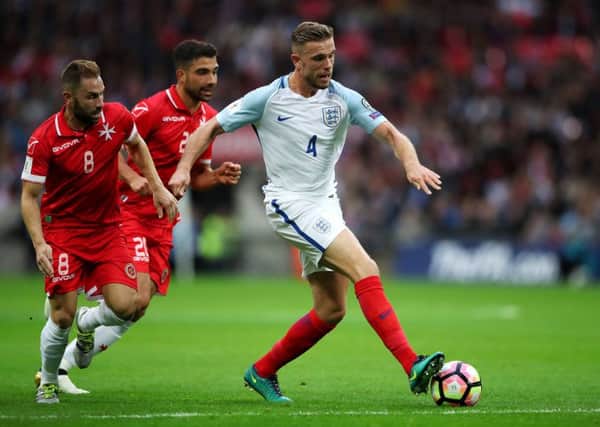 Jordan Henderson in action for England against Malta. Picture by PA.