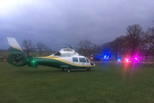 The Great North Air Ambulance near Kirkwhelpington, where it had been called to prior to the laser strike. Pic: GNAAS.