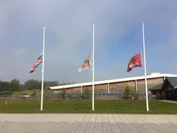 Flags are flying at half-mast today. Picture by Frank Reid.