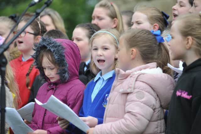 Pupils from Castletown Primary School singing at the celebration event at Hylton Castle.