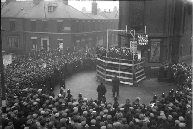 The 1935 election declaration outside the Victoria Hall.