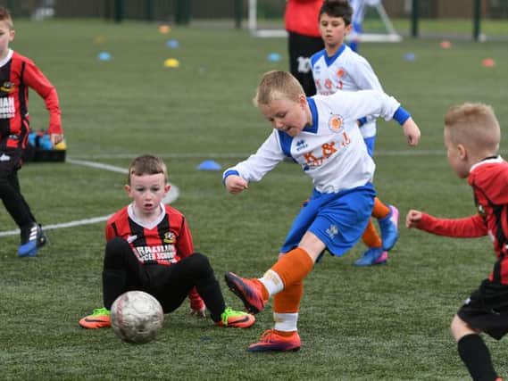 Russell Foster 2017 under-8 Cup competition at Farringdon. Roker Rangers (white) v Swalwell Swifts (red/black).