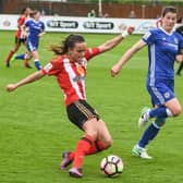 Lucy Staniforth gets the ball forward for Sunderland Ladies against Chelsea at Hetton. Picture by KEVIN BRADY