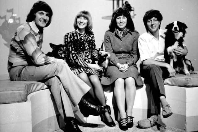 Blue Peter presenters (left-right) Peter Purves, Lesley Judd, Valerie Singleton and John Noakes. Picture: PA.