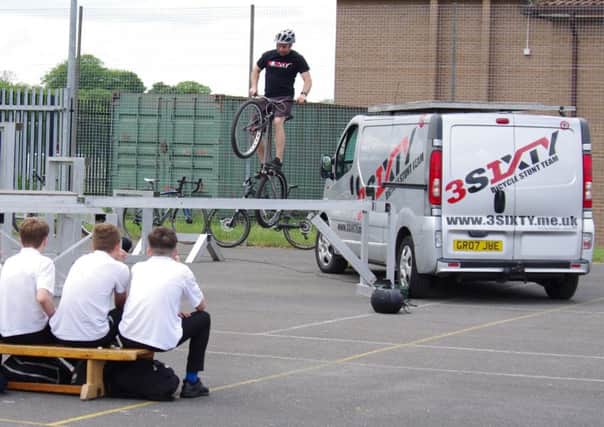 Cycle stunt team visit Kepier academy.