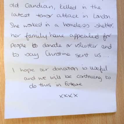 The note included in with the box of donations.