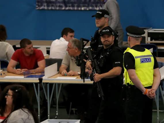 Armed police at the Sunderland general election count.
