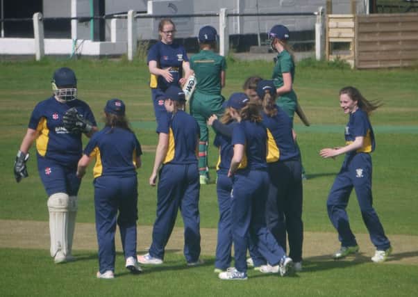 Durham Under-15 Girls celebrate their narrow ECB County Cup success against Notts at Whickham yesterday. Picture by Sam Blacklock.