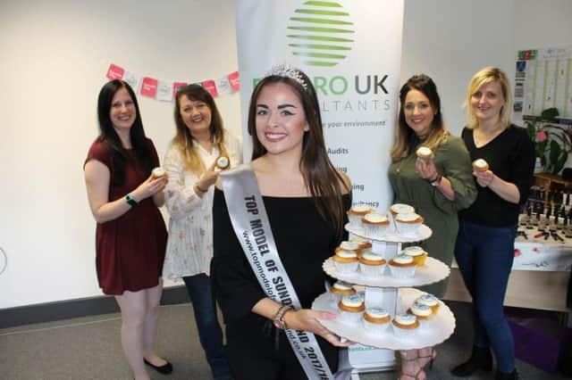 op model of Sunderland Rachael Dawson with behind (l to r)  Laura Douthwaite of Willow Burn Hospice; Sharon Lashley of Enviro UK Consultants; Michelle Morrison, of House of Exquisiteness and Jennifer Clair Robson, of Jennifer Clair