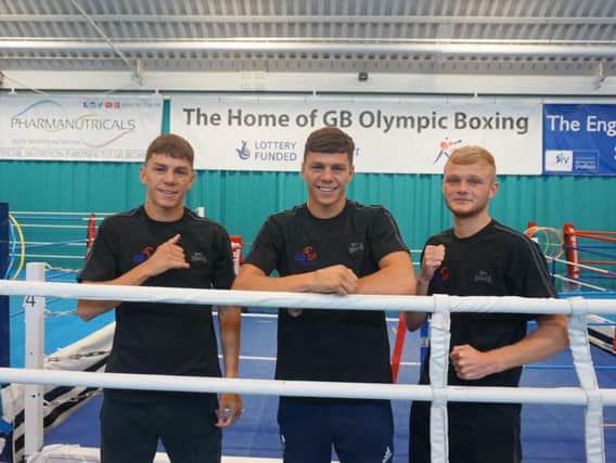 Luke McCormack (left) with twin brother Pat (centre) and Birtley ABC and GB team-mate Calum French