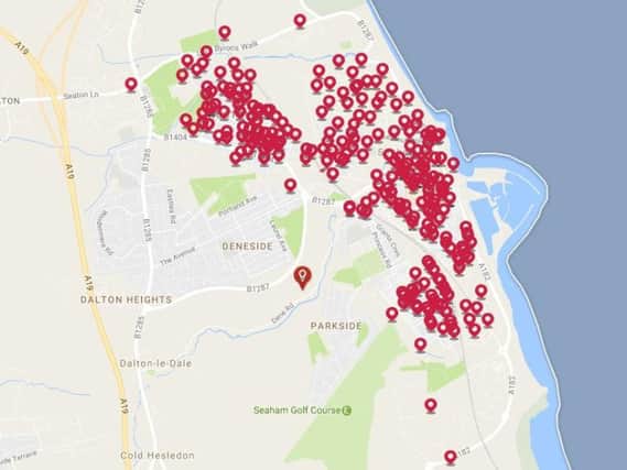 The areas affected by the power loss in Seaham