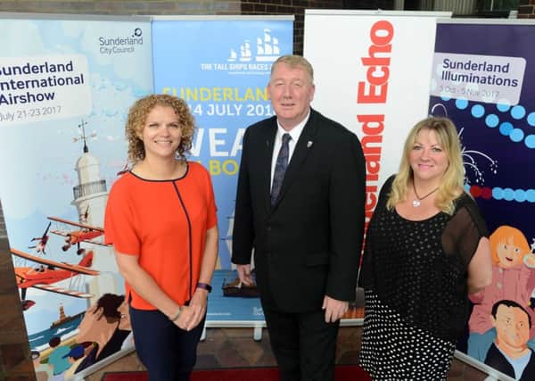 Sunderland Tall Ships official partners. 
From left, Sunderland City Council head of events Victoria French, Coun John Kelly, and North East Press Editorial Director Joy Yates.