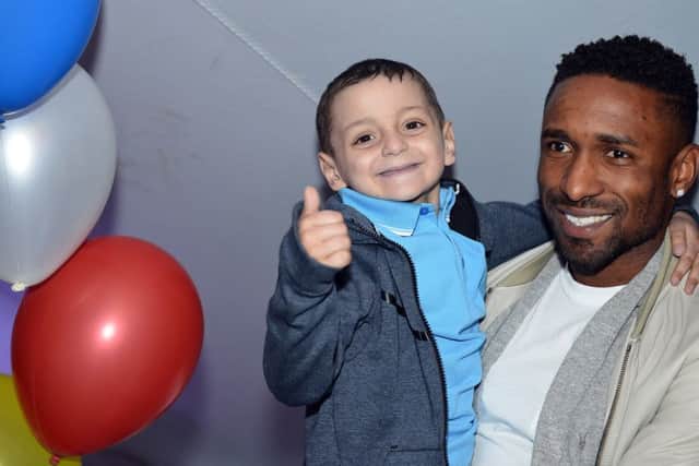Bradley Lowery with Sunderland player Jermain Defoe during his 6th Birthday Party held at Blackhall Cricket Club. Picture by FRANK REID