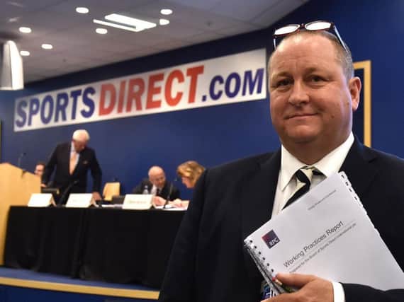 Sports Direct majority shareholder Mike Ashley at the company's annual general meeting in Shirebrook, Nottinghamshire. Pic: PA.