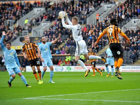 Sunderland goalkeeper Robbin Ruiter comes to claim a catch against Hull City.