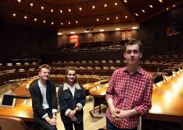 Chair of Sunderland Youth Parliament Tom Crawford (foreground) with Tom Newton and Rachel Krajovska