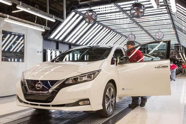 A new Nissan Leaf on the production line