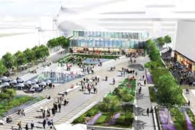 An image of how a plaza area could look near to the Stadium of Light.