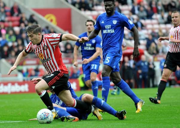 Lynden Gooch is fouled to win the penalty which he converted for Sunderland in Saturday's defeat to Cardiff. Picture by Frank Reid