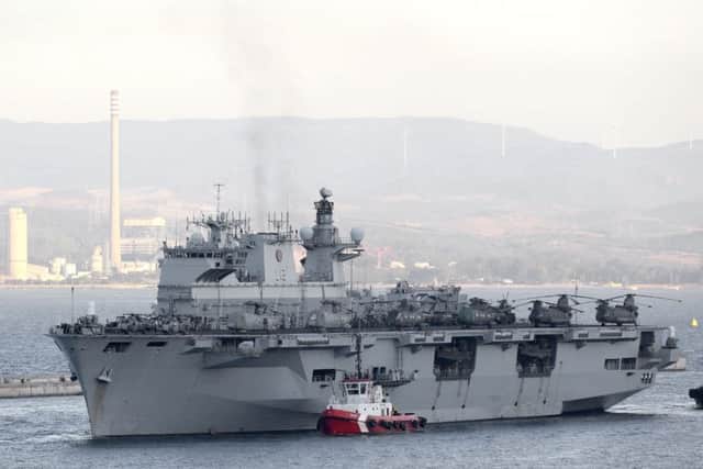 HMS Ocean arriving in Gibraltar to load on stores before deploying to the Caribbean to provide assistance in the aftermath of Hurricanes Irma.