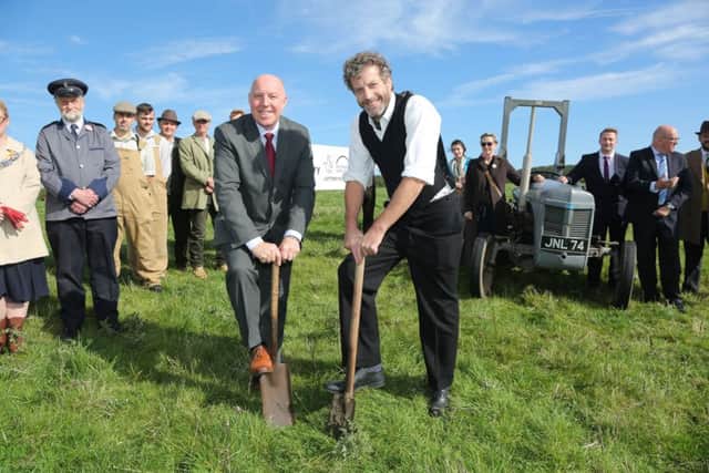 Ivor Crowther from the Heritage Lottery Fund and Beamish director Richard Evans cut the turf on the Â£18million Remaking Beamish project. Picture: TOM BANKS
