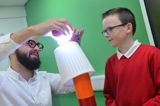 Richard Avenue Primary School pupil Gabriel Coates, 10 who has designed a lamp on wheels.
Artist maker Chris Folwell