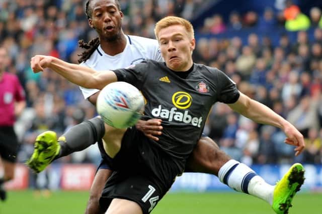 Sunderland's Duncan Watmore tries to get in a shot at Preston. Picture by Frank Reid
