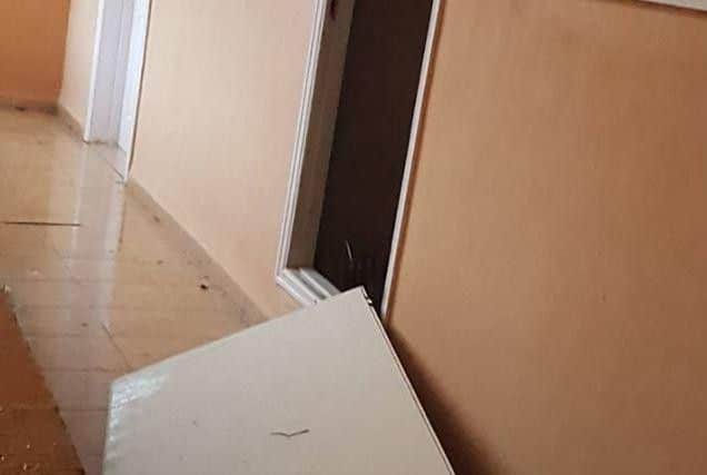 One of the hotel doors ripped off during Hurricane Irma.