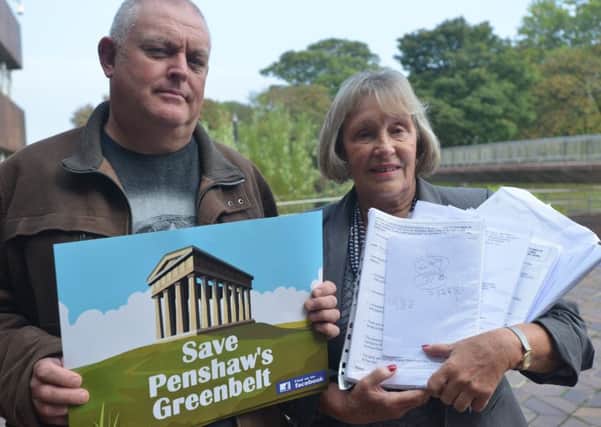 Penshaw residents Elaine Davidson and David Holyoak with petition to protect greenbelt land housing plans at Sunderland Civic Centre