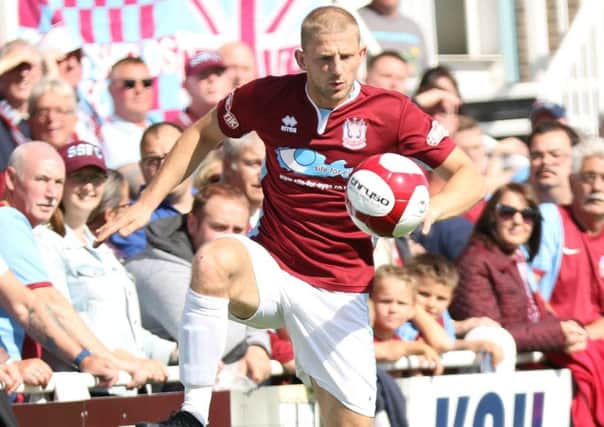 Craig Baxter in action for South Shields against Bamber Bridge earlier this season. Picture by Peter Talbot.