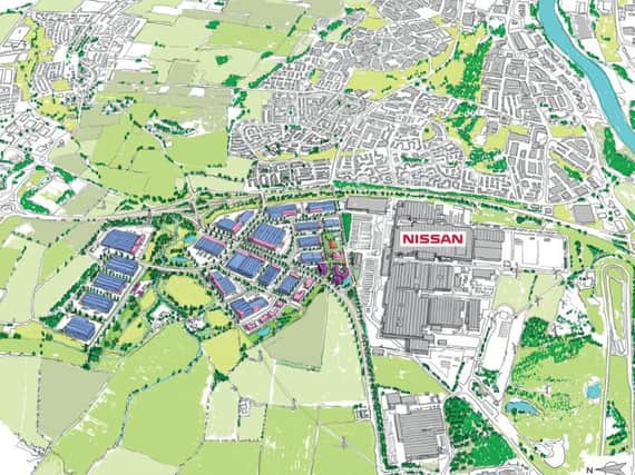 An artist's impression showing where the IAMP will be in relation to the existing Nissan plant.